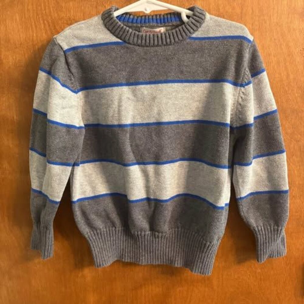 Sweater Toddler Rugby Stripes Grey Blue Crewneck Holiday School Knit Preppy 3T